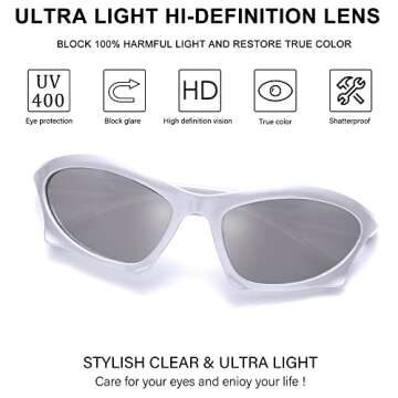 Rmerom Trendy Wrap Around Sunglasses for Men Women, Sport Y2K Sunglasses Vintage Fashion Shades Silver Glasses Retro Eyeglasses(silver sunglasses)