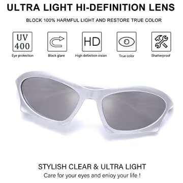 Rmerom Trendy Wrap Around Sunglasses for Men Women, Sport Y2K Sunglasses Vintage Fashion Shades Silver Glasses Retro Eyeglasses(silver sunglasses)
