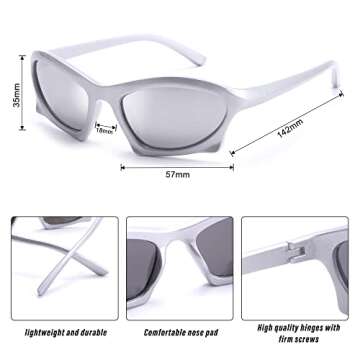 Rmerom Trendy Wrap Around Sunglasses for Men Women, Sport Y2K Sunglasses Vintage Fashion Shades Silver Glasses Retro Eyeglasses(silver sunglasses)