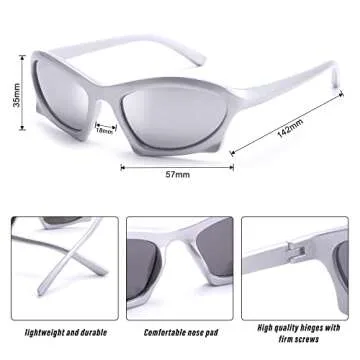 Rmerom Trendy Wrap Around Sunglasses for Men Women, Sport Y2K Sunglasses Vintage Fashion Shades Silver Glasses Retro Eyeglasses(silver sunglasses)