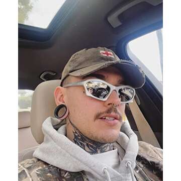 Rmerom Trendy Wrap Around Sunglasses for Men Women, Sport Y2K Sunglasses Vintage Fashion Shades Silver Glasses Retro Eyeglasses(silver sunglasses)