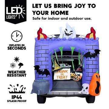 Joiedomi 6 ft Halloween Inflatable Outdoor Decorations, Trunk or Treat Car Decorations, Halloween Blow Ups Haunted Castle with Build-in LEDs, Inflatable Pumpkin and Ghost for Halloween Decor Outside