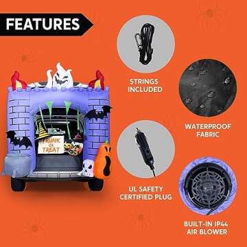 Joiedomi 6 ft Halloween Inflatable Outdoor Decorations, Trunk or Treat Car Decorations, Halloween Blow Ups Haunted Castle with Build-in LEDs, Inflatable Pumpkin and Ghost for Halloween Decor Outside