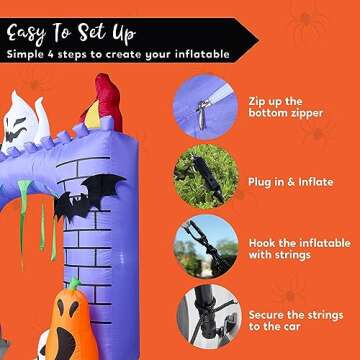 Joiedomi 6 ft Halloween Inflatable Outdoor Decorations, Trunk or Treat Car Decorations, Halloween Blow Ups Haunted Castle with Build-in LEDs, Inflatable Pumpkin and Ghost for Halloween Decor Outside