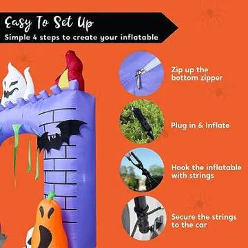 Joiedomi 6 ft Halloween Inflatable Outdoor Decorations, Trunk or Treat Car Decorations, Halloween Blow Ups Haunted Castle with Build-in LEDs, Inflatable Pumpkin and Ghost for Halloween Decor Outside