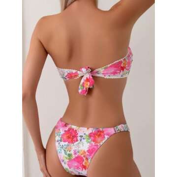 OYOANGLE Women's Floral Print Strapless Bikini Set - Stylish Swimwear for Summer Fun