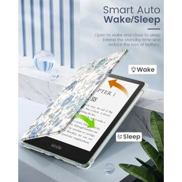 MoKo Case for 6" Kindle (11th Generation-2024/2022 Release), Ultra Clear Soft Flexible Transparent TPU Back Cover Light Shell with Auto Wake/Sleep for Kindle 11th Generation 2024, White Blue Floral