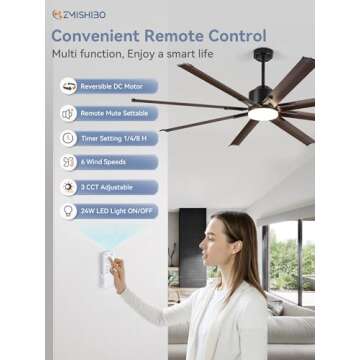 ZMISHIBO 72 inch Aluminium Blade Ceiling Fans with Lights and Remote, Outdoor Ceiling Fans for Patio Living Room with Quiet DC Motor, 6 Speed Reversible, 3 CCT, Brown Famrhouse Ceiling Fan, 8 Blades