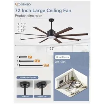 ZMISHIBO 72 inch Aluminium Blade Ceiling Fans with Lights and Remote, Outdoor Ceiling Fans for Patio Living Room with Quiet DC Motor, 6 Speed Reversible, 3 CCT, Brown Famrhouse Ceiling Fan, 8 Blades