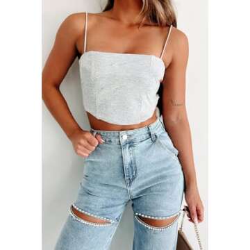 Kedera Women High Waist Denim Jeans Rhinestone Pearl Beaded Bling Baggy Wide Leg Jeans Pants A-Blue