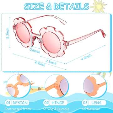 Frienda 6 Pieces Kids Round Flower Sunglasses Girls Daisy Flower Glasses for Baby Toddler Cute Outdoor Beach Eyewear(Classic Colors)