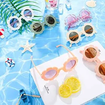 Frienda 6 Pieces Kids Round Flower Sunglasses Girls Daisy Flower Glasses for Baby Toddler Cute Outdoor Beach Eyewear(Classic Colors)
