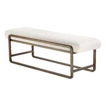 American Home Classic Cole Modern Stainless Steel/Boucle Bench in Brass/Ivory