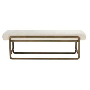 American Home Classic Cole Modern Stainless Steel/Boucle Bench in Brass/Ivory
