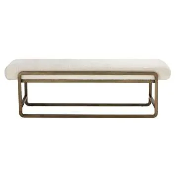 American Home Classic Cole Modern Stainless Steel/Boucle Bench in Brass/Ivory