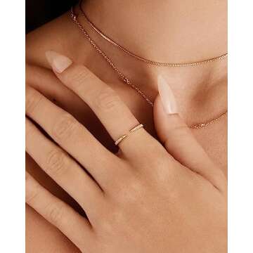 PAVOI 18K Yellow Gold Plated Open Eternity Ring | Cubic Zirconia Stacking Bands for Women | Dainty S...