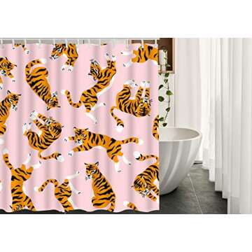 Moslion Tiger Shower Curtain Set Wild Animal Beast Circus Safari Tigers with Leopard Shower Curtains Home Decorative Polyester Fabric Hooks 72x72 Inch Pink Orange