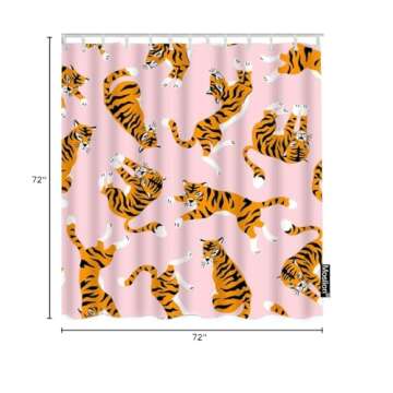Moslion Tiger Shower Curtain Set Wild Animal Beast Circus Safari Tigers with Leopard Shower Curtains Home Decorative Polyester Fabric Hooks 72x72 Inch Pink Orange