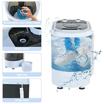 Mini Washing Machine Single Tub Portable Clothes Washer with Spin Dryer, 6.6 lbs Washer and Dryer Combo for Camping, Dorms, Apartments wash Closes Shoes (8 lb)