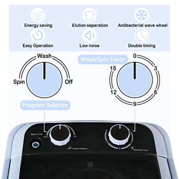 Mini Washing Machine Single Tub Portable Clothes Washer with Spin Dryer, 6.6 lbs Washer and Dryer Combo for Camping, Dorms, Apartments wash Closes Shoes (8 lb)