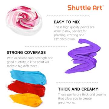 Shuttle Art 18 Colors Acrylic Paint Bottle Set (250ml/8.45oz), Rich Pigmented Bulk Painting Supplies for Artists, Beginners and Kids on Rocks Crafts Canvas Wood Ceramic