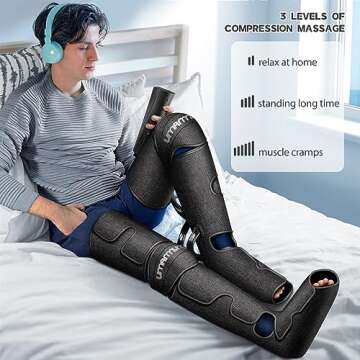 Gifts for Men, Women, Dad, Mom, Mothers Day, Fathers Day, Christmas, Birthday, Air Compression Massager with Heat for Foot, Leg, Knee, Works for Vericose Veins, Muscle Fatigue, Cramps, Swelling, Edema