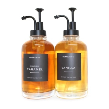 Stylish Glass Syrup Dispenser Set for Coffee Bars - 2 Bottles with Black Pumps