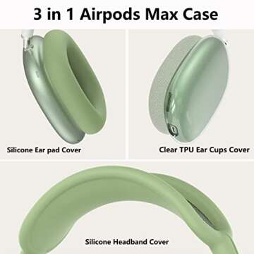 Silicone Case Cover for AirPods Max Headphones, Clear Soft TPU Ear Cups Cover/Ear Pad Case Cover/Headband Cover for AirPods Max (2024/2020),Transparent Accessories for Apple AirPods Max (USB-C), Green