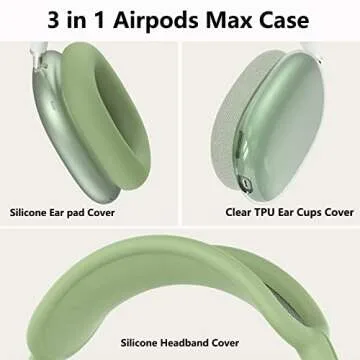 Silicone Case Cover for AirPods Max Headphones, Clear Soft TPU Ear Cups Cover/Ear Pad Case Cover/Headband Cover for AirPods Max (2024/2020),Transparent Accessories for Apple AirPods Max (USB-C), Green