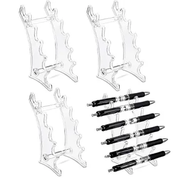 4 Pieces Plastic Pen Display Stand 6 Slots Pen Holder Eyebrow Pen Display Stand Makeup Brush Rack Or...