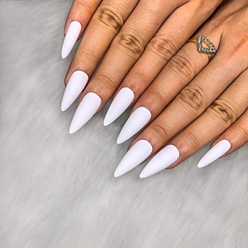 Morily 24pcs Fake Nails Matte Pure Color Medium Long Stiletto Almond Press on Nails False Tips Artif...