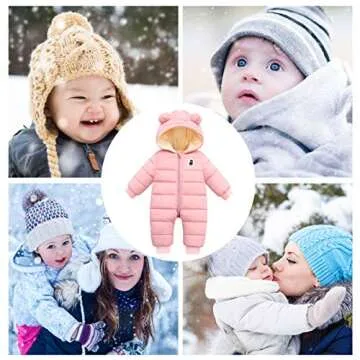 Happy Cherry Hooded Puffer Jacket for Baby Girls Boys Warm Jumpsuit Winter Snowsuit Long Sleeve Down Coat Padded Romper 18-24 Months Pink