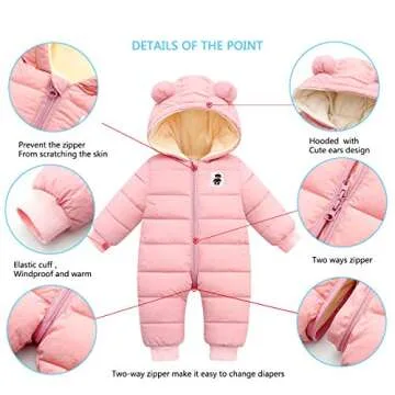 Happy Cherry Hooded Puffer Jacket for Baby Girls Boys Warm Jumpsuit Winter Snowsuit Long Sleeve Down Coat Padded Romper 18-24 Months Pink