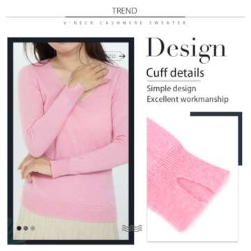 libiiia Women's 100% Cashmere V-Neck Sweater, Regular Fit, Premium Knit Jumper for Autumn and Winter (Pink,Medium)