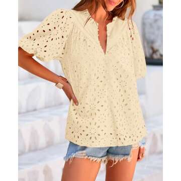 BTFBM Women's Casual Summer Blouse Comfortable Eyelet Design