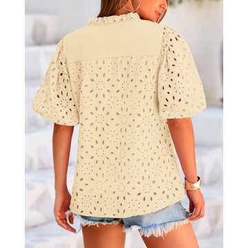 BTFBM Women's Casual Summer Blouse Comfortable Eyelet Design