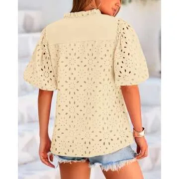 BTFBM Women's Casual Summer Blouse Comfortable Eyelet Design
