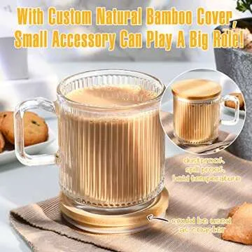 BJMEDYM Glass Coffee Mug With Lid, Ribbed Glass Mugs Set of 6, Clear Coffee Mug, 11.5 Oz Ripple Mug With Lid, Tea Mug With Lid, Vintage Mug, Tea Cup With Handle, Asthetic Mug