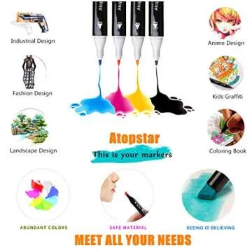 ATOPSTAR 80 Colors Alcohol Markers Artist Drawing Art Markers for Kids Dual Tip Markers for Adult Coloring Painting Supplies Perfect for Kids Boys Girls Students Adult Gift(80 Black Shell)