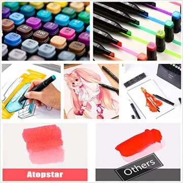 ATOPSTAR 80 Colors Alcohol Markers Artist Drawing Art Markers for Kids Dual Tip Markers for Adult Coloring Painting Supplies Perfect for Kids Boys Girls Students Adult Gift(80 Black Shell)