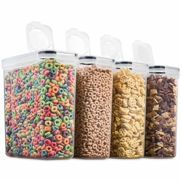 4 Pack Airtight Cereal & Dry Food Storage Container - BPA Free Plastic Kitchen and Pantry Organizati...