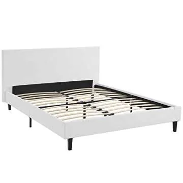 Modway Anya Upholstered White Faux Leather Full Platform Bed with Wood Slat Support