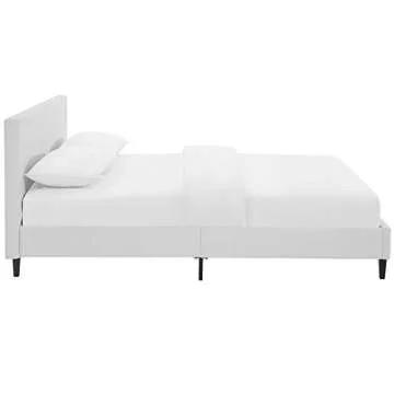 Modway Anya Upholstered White Faux Leather Full Platform Bed with Wood Slat Support