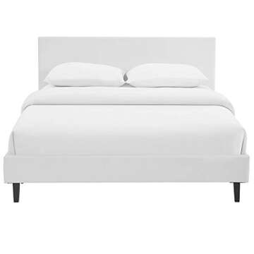 Modway Anya Upholstered White Faux Leather Full Platform Bed with Wood Slat Support