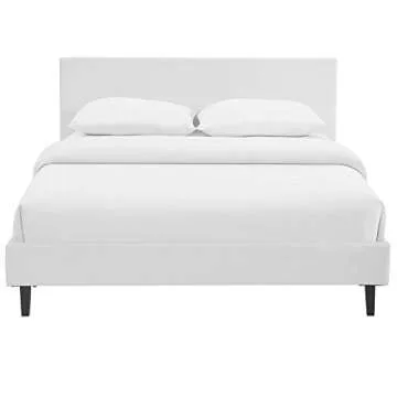 Modway Anya Upholstered White Faux Leather Full Platform Bed with Wood Slat Support