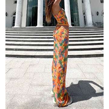 Women 2 Piece Long Skirt Sets Strapless Crop Tube Top Bodycon Midi Maxi Skirts Y2k Two Piece Outfit Beach wear