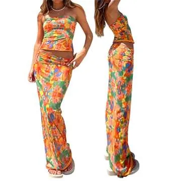Chic Women 2 Piece Long Skirt Set for Summer Style