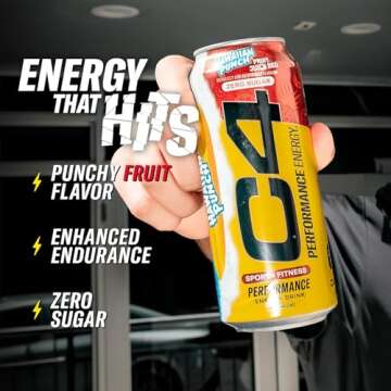 Cellucor C4 Performance Energy Drink | HAWAIIAN PUNCH | Zero Sugar Carbonated Preworkout Energy | 200mg Caffeine with Beta Alanine | 16 Fl Oz (12 Pack)