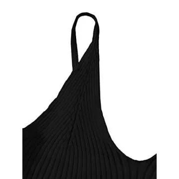 SweatyRocks Women's V Neck Crop Cami Top Ribbed Knit Spaghetti Strap Sleeveless Vest