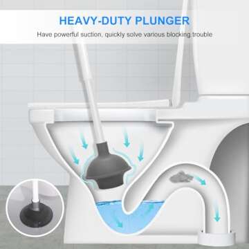 SetSail Toilet Brush and Plunger Set, Toilet Plungers for Bathroom Heavy Duty Toilet Bowl Brush and Holder Hidden Toilet Plunger and Brush Set for Deeply Cleaning - White